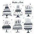 Cake collection, black and white birthday card