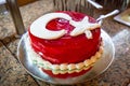 Cake with colors of Turkish flag in the hotel restaurant Royalty Free Stock Photo