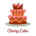 Cake with cream food, bakery or dessert logo.