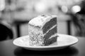 Cake with cream, food. Cake slice on white plate in paris, france, dessert. Temptation, appetite concept. Dessert, food Royalty Free Stock Photo