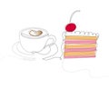 Cake and cup of coffee. One line drawing Royalty Free Stock Photo