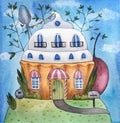 Cake/Cupcake House Watercolor Illustration