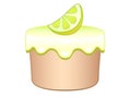 Cake or cupcake in lemon glaze decorated with a slice of lemon - full color vector illustration in pastel colors. Sweet cake with Royalty Free Stock Photo