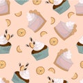 Cake and cupcake orange seamless pattern