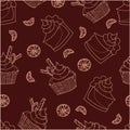 Cake and cupcake orange seamless pattern in monochrome colors