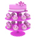 Cake and cupcakes - 3d generated Royalty Free Stock Photo