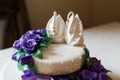 Two sugary swans on the cake Royalty Free Stock Photo