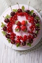 Cake decorated fresh berries close-up vertical top view Royalty Free Stock Photo