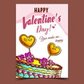 Cake Decorated Hearts And Flowers Poster Vector