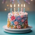 Cake Decorated Nicely On table With Candles AI Generated