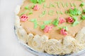 Cake Decorated With Roses, Leaves, Swirls And Inscription, Cat