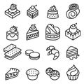 Cake, Dessert & Bakery icon set in thin line style