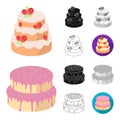 Cake and dessert cartoon,black,flat,monochrome,outline icons in set collection for design. Holiday cake vector symbol Royalty Free Stock Photo