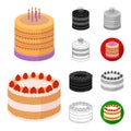 Cake and dessert cartoon,black,flat,monochrome,outline icons in set collection for design. Holiday cake vector symbol Royalty Free Stock Photo