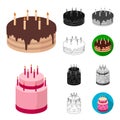 Cake and dessert cartoon,black,flat,monochrome,outline icons in set collection for design. Holiday cake vector symbol Royalty Free Stock Photo