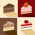 Cake, dessert, chocolate, strawberry, cherry, piece, color, flat.