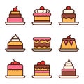 Cake dessert line icons set. Sign kit of sweet food. Simple delicious flat symbol. Sweet birthday cakes, Bakery cupcake Royalty Free Stock Photo