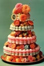 A cake with different fruit Vintage cakes and desserts of the 1960s - 70s AI generation