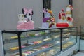 Cake display in a patisserie dessert shop bakery