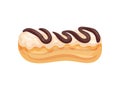 Cake eclair with white icing. Vector illustration on white background.