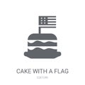Cake with a flag icon. Trendy Cake with a flag logo concept on w Royalty Free Stock Photo