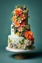 A cake with flowers Vintage cakes and desserts AI generation