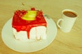 Cake with fresh red currant on the plate, closeup. Close up cake Royalty Free Stock Photo