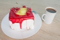 Cake with fresh red currant on the plate, closeup. Close up cake with red currant Royalty Free Stock Photo