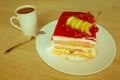 Cake with fresh red currant on the plate, closeup. Close up cake Royalty Free Stock Photo