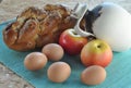 Cake, fruit and jug