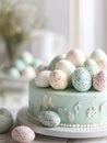 A cake with a green frosting and a lot of eggs on it Royalty Free Stock Photo