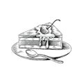 Cake hand drawing antique style on white background Royalty Free Stock Photo