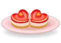 The cake has a heart shape. Exquisite sweetness. Suitable for a romantic meeting, for Valentine s Day, like a valentine. Vector