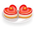 The cake has a heart shape. Exquisite sweetness. Suitable for a romantic meeting, for Valentine`s Day, like a valentine. Vector