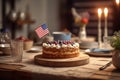 cake for the holiday of independence day of america, on the table in the cafe