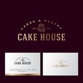 Cake house gold logo. Cakes and pastry emblem. Bakery and cafe logo.