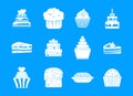 Cake icon blue set vector