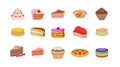 Cake icon set, cartoon style