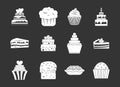 Cake icon set grey vector