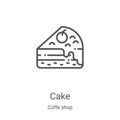 cake icon vector from coffe shop collection. Thin line cake outline icon vector illustration. Linear symbol for use on web and