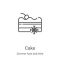 cake icon vector from summer food and drink collection. Thin line cake outline icon vector illustration. Linear symbol for use on Royalty Free Stock Photo