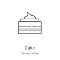 cake icon vector from tea and coffee collection. Thin line cake outline icon vector illustration. Linear symbol for use on web and Royalty Free Stock Photo