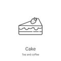 cake icon vector from tea and coffee collection. Thin line cake outline icon vector illustration. Linear symbol for use on web and Royalty Free Stock Photo