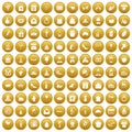 100 cake icons set gold Royalty Free Stock Photo