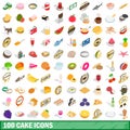 100 cake icons set, isometric 3d style Royalty Free Stock Photo