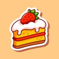 Cake illustration vector. Strawberry shortcake sticker