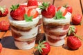Cake layers cream and shortcake strawberry. Royalty Free Stock Photo