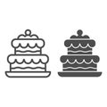 Cake line and solid icon. Birthday party or wedding sweet dessert symbol, outline style pictogram on white background