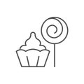 Cake and lollipop line icon