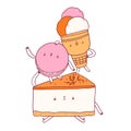 Cake, macaron and ice cream cone vector characters illustration